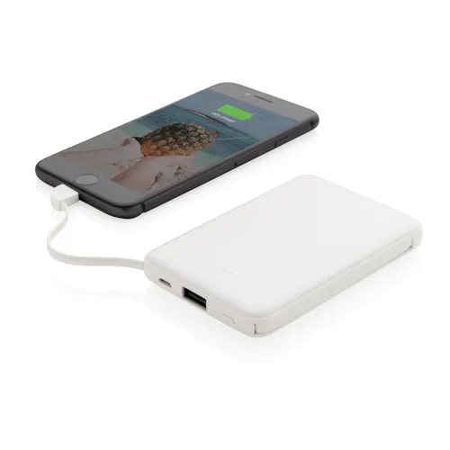 5000 mAh zsebben hordható powerbank beépített kábellel Fehér 