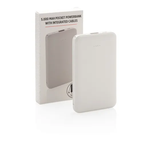 5000 mAh zsebben hordható powerbank beépített kábellel Fehér 