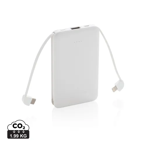 5000 mAh zsebben hordható powerbank beépített kábellel Fehér 