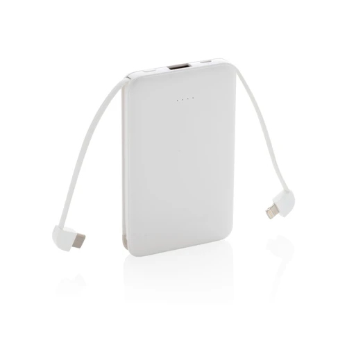 5000 mAh zsebben hordható powerbank beépített kábellel Fehér 