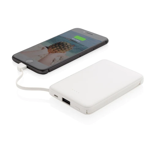 5000 mAh zsebben hordható powerbank beépített kábellel Fehér 