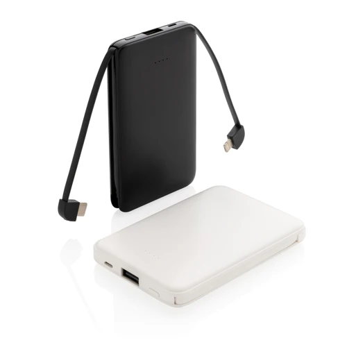 5000 mAh zsebben hordható powerbank beépített kábellel Fehér 