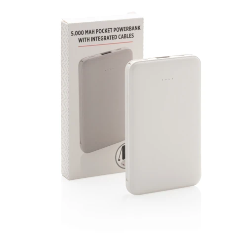 5000 mAh zsebben hordható powerbank beépített kábellel Fehér 