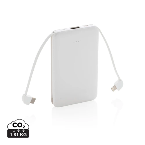 5000 mAh zsebben hordható powerbank beépített kábellel Fehér 