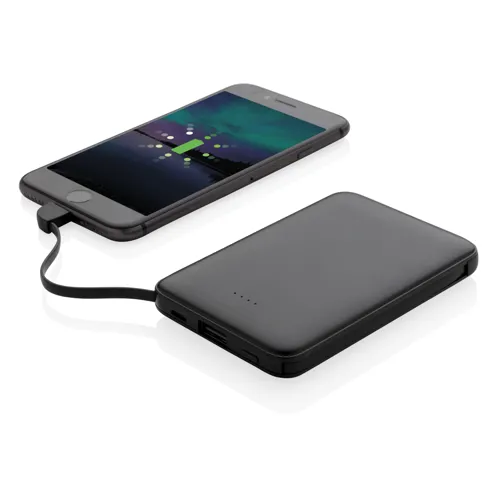 5000 mAh zsebben hordható powerbank beépített kábellel Fekete 