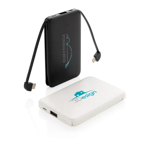 5000 mAh zsebben hordható powerbank beépített kábellel Fekete 