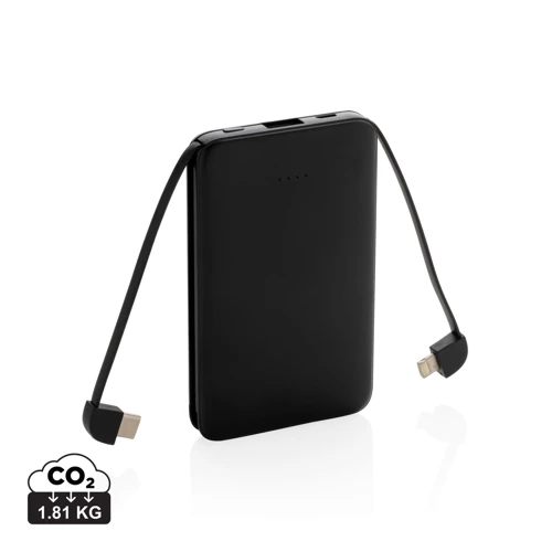 5000 mAh zsebben hordható powerbank beépített kábellel Fekete 