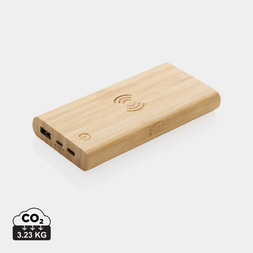 Bambusz 8000 mAh 5W-os vezeték nélküli töltős powerbank Barna 