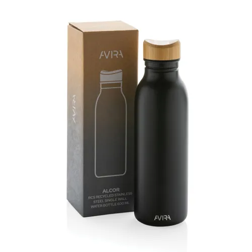 Avira Alcor RCS újrahaszn. acél egyfalú vizespalack, 600 ml Fekete 