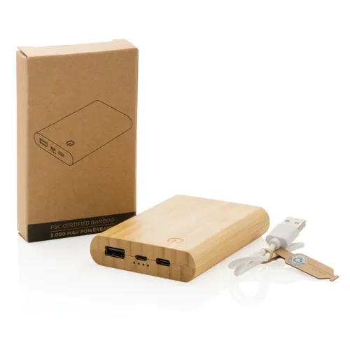 Bambusz 5000 mAh powerbank Barna 
