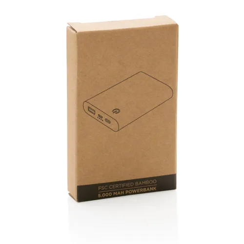 Bambusz 5000 mAh powerbank Barna 