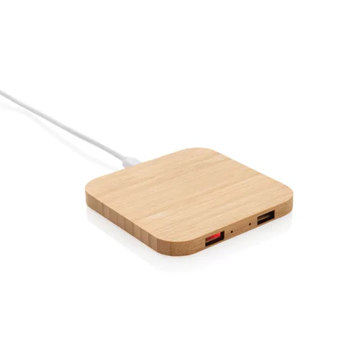 Bambusz 5W-os vezeték nélküli töltő USB-vel Barna 