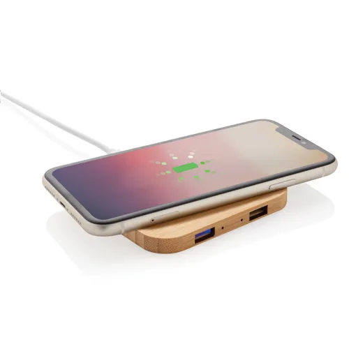 Bambusz 5W-os vezeték nélküli töltő USB-vel Barna 