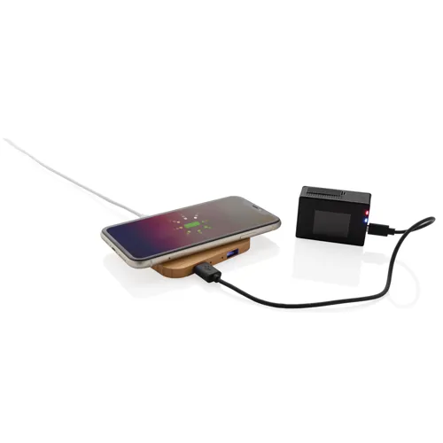 Bambusz 5W-os vezeték nélküli töltő USB-vel Barna 