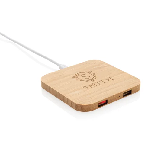 Bambusz 5W-os vezeték nélküli töltő USB-vel Barna 