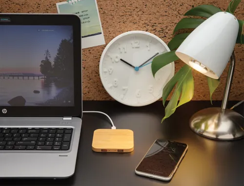 Bambusz 5W-os vezeték nélküli töltő USB-vel Barna 