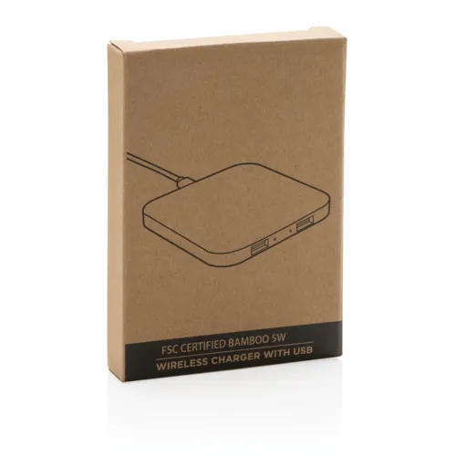 Bambusz 5W-os vezeték nélküli töltő USB-vel Barna 