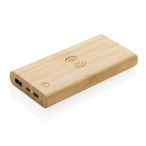 Bambusz 8000 mAh 5W-os vezeték nélküli töltős powerbank Barna 