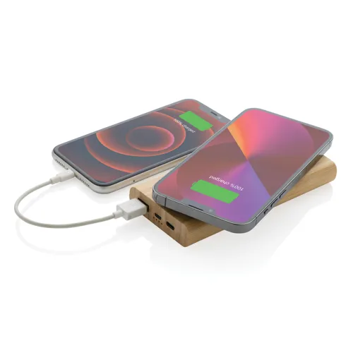 Bambusz 8000 mAh 5W-os vezeték nélküli töltős powerbank Barna 