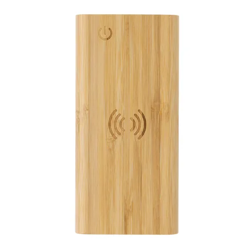 Bambusz 8000 mAh 5W-os vezeték nélküli töltős powerbank Barna 