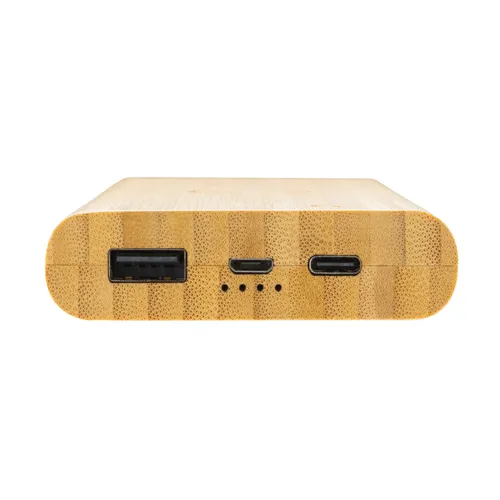 Bambusz 8000 mAh 5W-os vezeték nélküli töltős powerbank Barna 