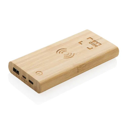 Bambusz 8000 mAh 5W-os vezeték nélküli töltős powerbank Barna 