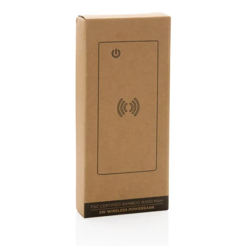 Bambusz 8000 mAh 5W-os vezeték nélküli töltős powerbank Barna 