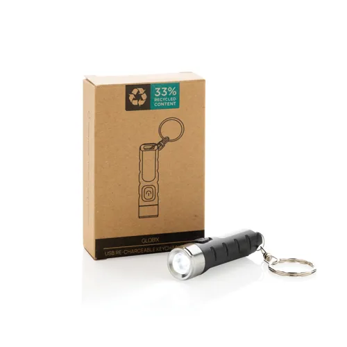 Globix RCS újrah. műanyag USB tölthető kulcstartó zseblámpa Fekete 