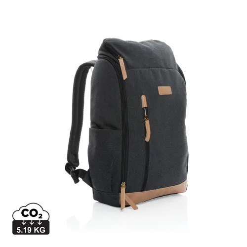 Impact AWARE™ 16oz. újrahasznosított vászon laptop hátizsák Fekete 