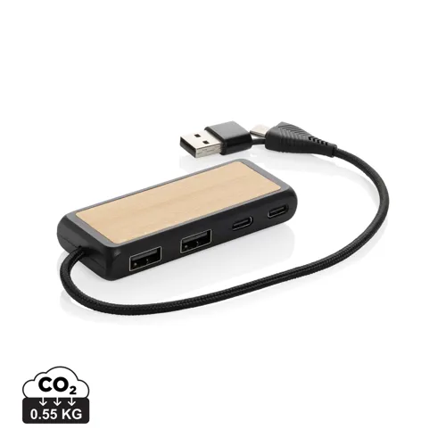 Link RCS újrah. műanyag&bambusz kettős bemeneti USB elosztó Fekete 