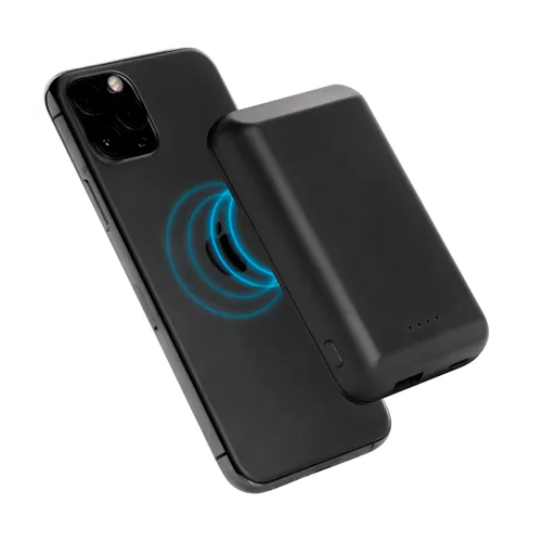 Mágneses 5W-os vezeték nélküli töltős 5000 mAh powerbank Fekete 