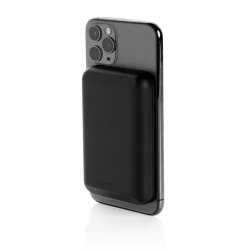 Mágneses 5W-os vezeték nélküli töltős 5000 mAh powerbank Fekete 