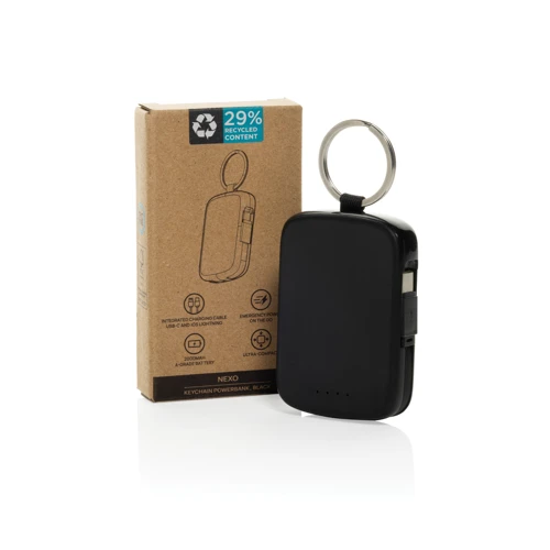 Nexo RCS kulcstartó 20 000 mAh-s powerbank integrált kábelek Fekete 