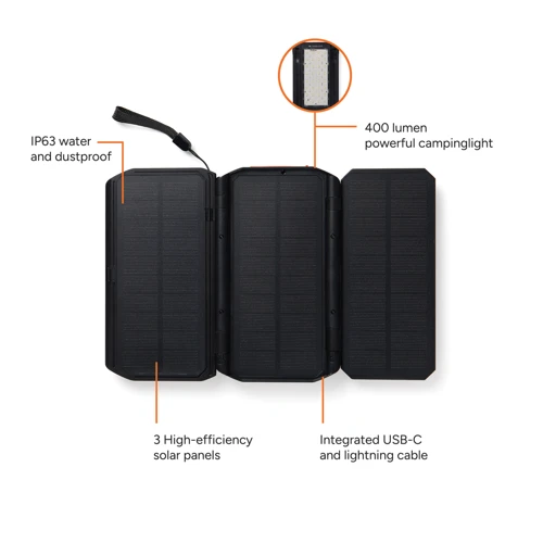 Nordic Drift Titan 10 000 mAh-s napelemes powerbank Fekete 