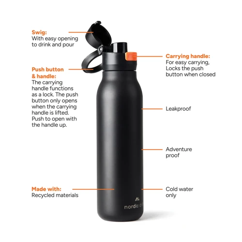 Nordic Drift Trail RCS egyfalú vizespalack, 750 ml Fekete 