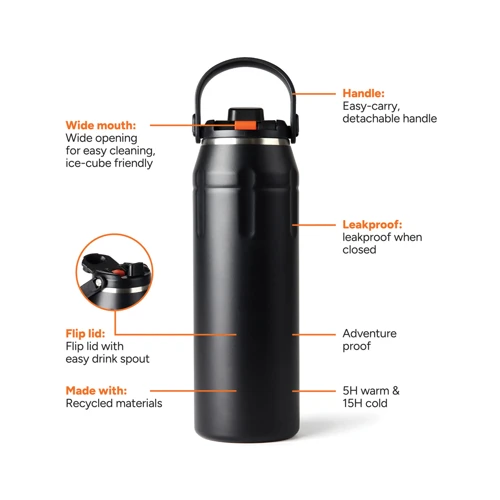 Nordic Drift Trail RCS szigetelt sportpalack, 940 ml Fekete 