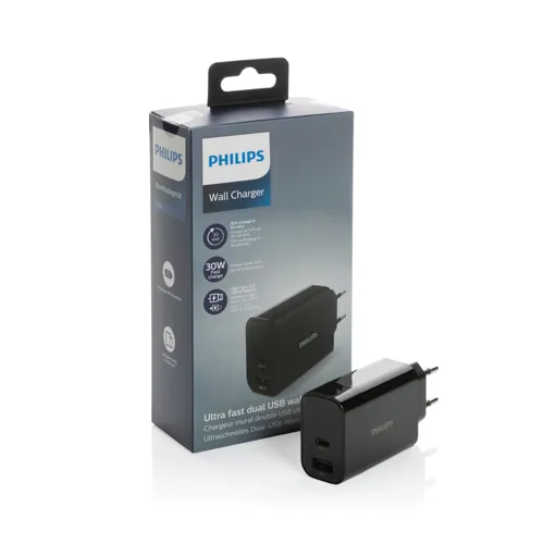 Philips 30W-os ultragyors PD fali töltő Fekete 