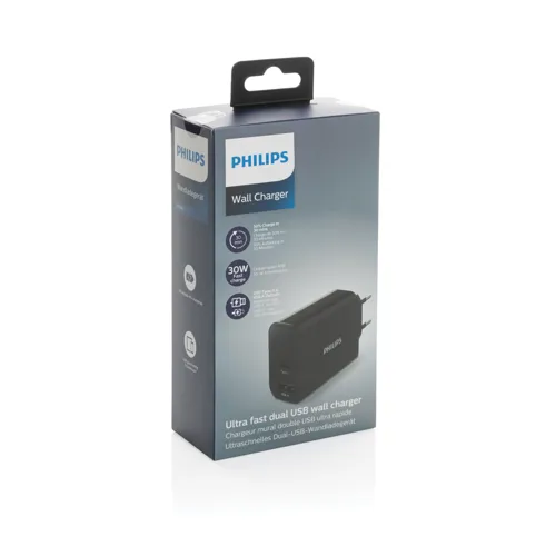 Philips 30W-os ultragyors PD fali töltő Fekete 