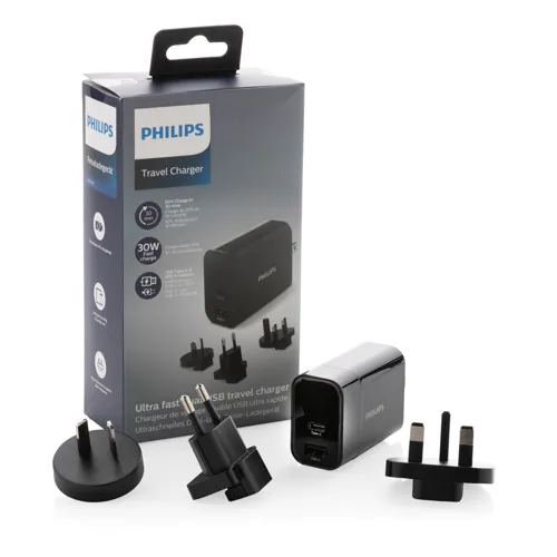 Philips 30W-os ultragyors PD töltő utazáshoz Fekete 
