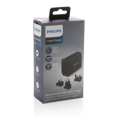Philips 30W-os ultragyors PD töltő utazáshoz Fekete 