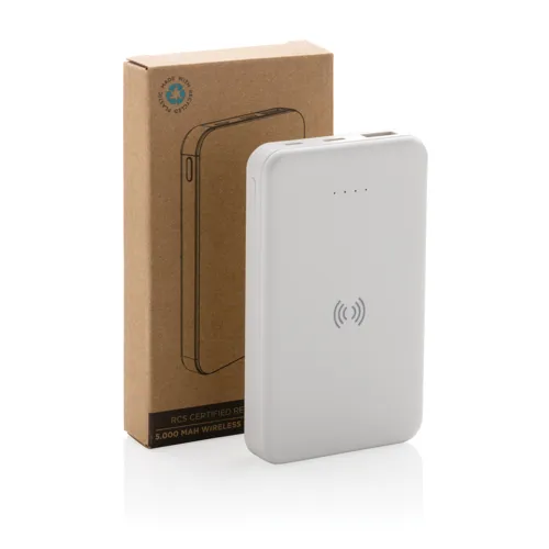 RCS újrah. műanyag 5000 mAh 5W-os vezeték nélküli powerbank Fehér 