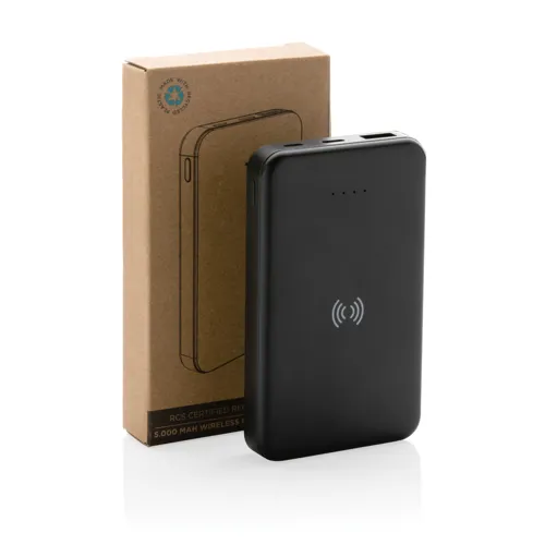 RCS újrah. műanyag 5000 mAh 5W-os vezeték nélküli powerbank Fekete 