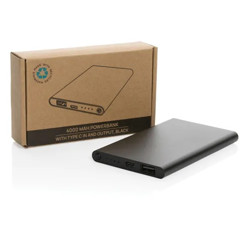 RCS újrahasznosított műanyag/alumínium 4000 mAh powerbank Fekete 