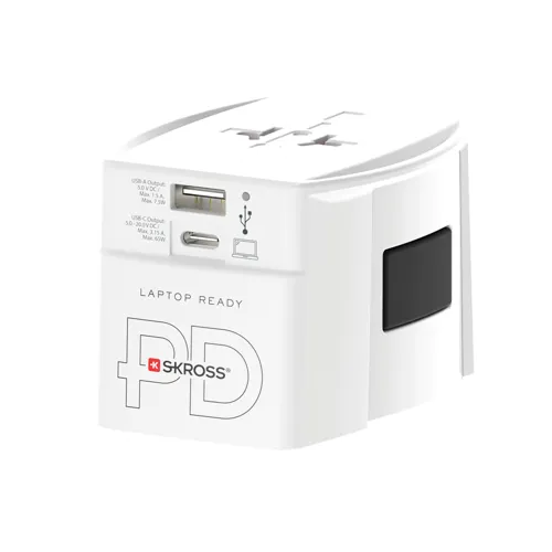 SKROSS világjáró adapter MUV 65 W PD USB-C kábellel Fehér 