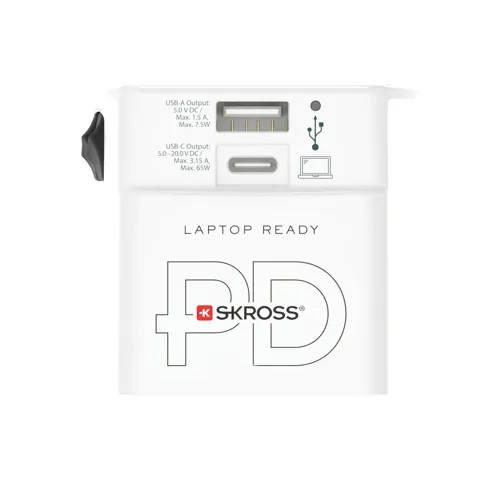 SKROSS világjáró adapter MUV 65 W PD USB-C kábellel Fehér 