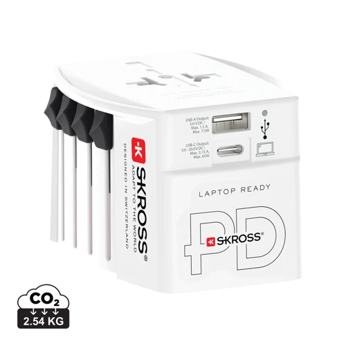 SKROSS világjáró adapter MUV 65 W PD USB-C kábellel Fehér 