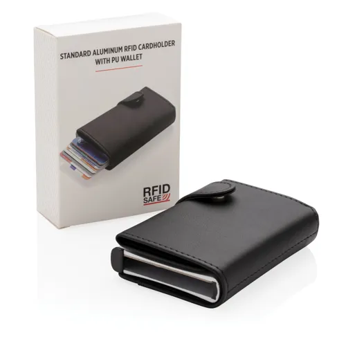 Standard alumínium RFID kártyatartó PU pénztárcával Fekete 
