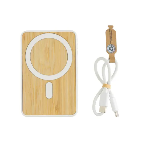 Zen RCS újrah. műanyag 5000mAh 5W mágneses bambusz powerbank Fehér 