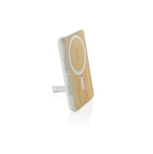 Zen RCS újrah. műanyag 5000mAh 5W mágneses bambusz powerbank Fehér 