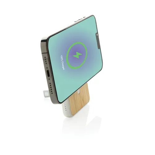 Zen RCS újrah. műanyag 5000mAh 5W mágneses bambusz powerbank Fehér 